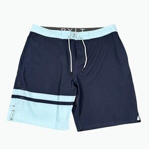 BYLT Coastal Boardshort Swim Men's XXL Navy Blue/Light Blue 9" inseam Unlined